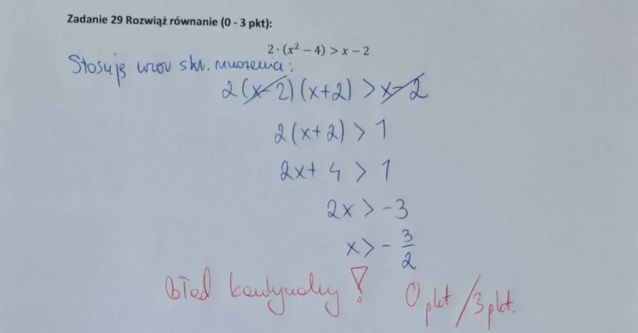 uczeń popełnia błędy matematyczne, pomyłki na maturze
