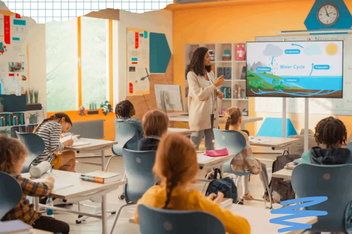 Uczniowie uczący się interaktywnie, nowoczesna szkoła, edukacja przyszłości