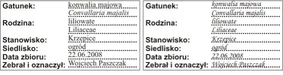 przykładowa metryczka zielnikowa