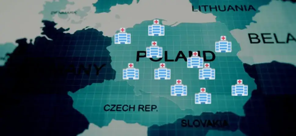 Mapa Polski z zaznaczonymi uczelniami medycznymi